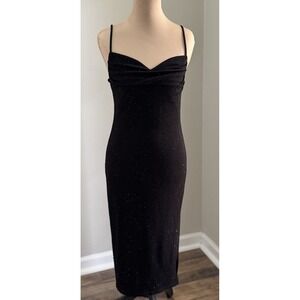 Women's Y2k Style Side Slit Slip Dress Black Sparkle Medium Formal Prom